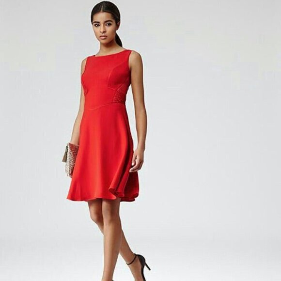 Reiss Jade Fit & Flare Pleated Back Dress - Picture 1 of 9